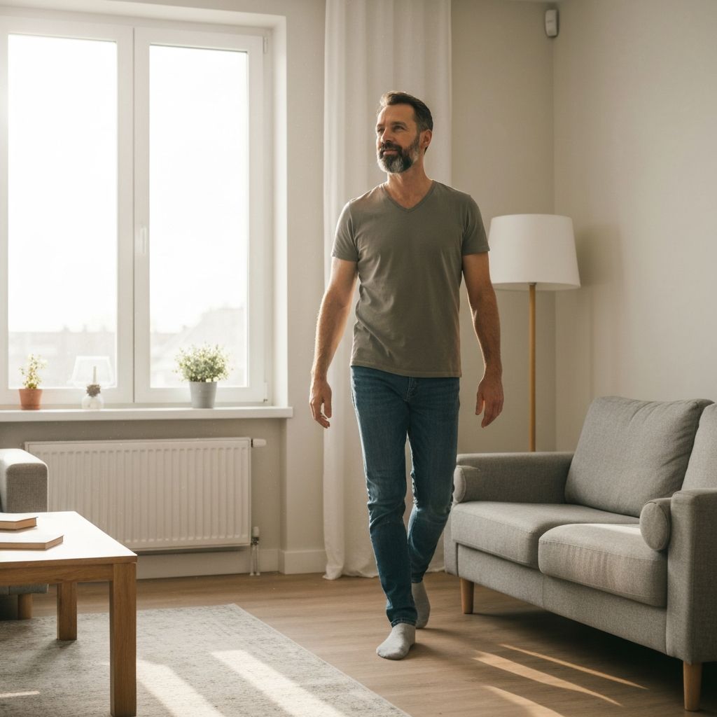 Person moving naturally in everyday setting